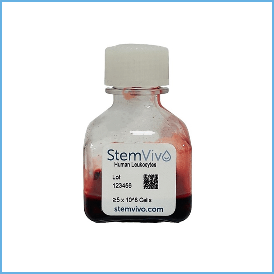 Small bottle with blood product and StemVivo label